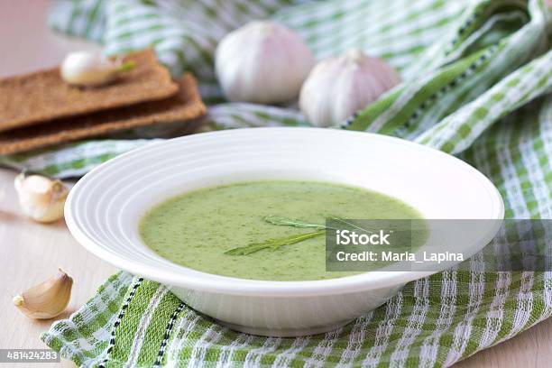 Green Garlic Cream Soup With Leaves Rukola Arugula Healthy Stock Photo - Download Image Now