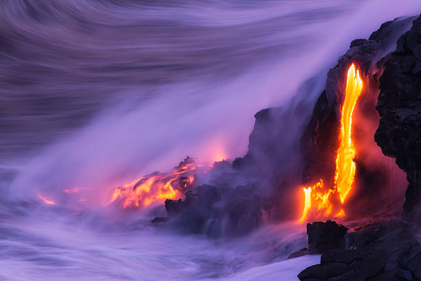 lava ocean entry - pelé stok fotoğraflar ve resimler
