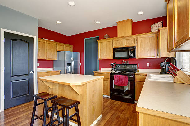 istock Small kitchen with red and gray walls. 481426026