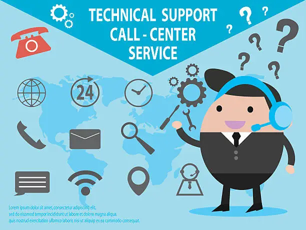 Vector illustration of Technical support call center and service