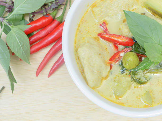 istock Fish ball green curry , thai local food 481430591