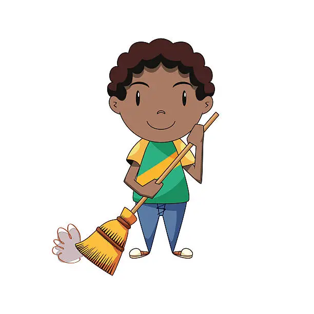 Vector illustration of Boy sweeping