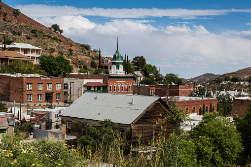 Skyline of Bisbee Arizona a vintage copper mining town from the early 1900s .turned into a tourist destination.