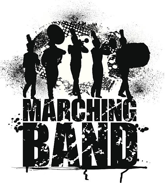 Marching Band - Grunge Graphic Background Marching Band - Grunge Graphic Background. Grunge graphic silhouette illustration of a Marching Band. Drummer, Flute, Trumpet and Mellophone, Tuba. Layered for easy color edits. Check out my "Marching Band Vector" light box for more. pics of a marching band stock illustrations