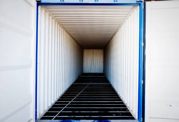 istock Open empty shipping container shows diminishing perspective in abstract view 481432183