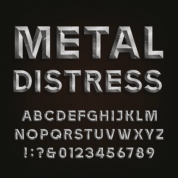 beveled metal font с эффектом поношенности. вектор алфавит. - chiseled stock illustrations