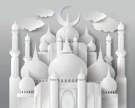 Vector of Paper Mosque. Translation: Ramadan Kareem