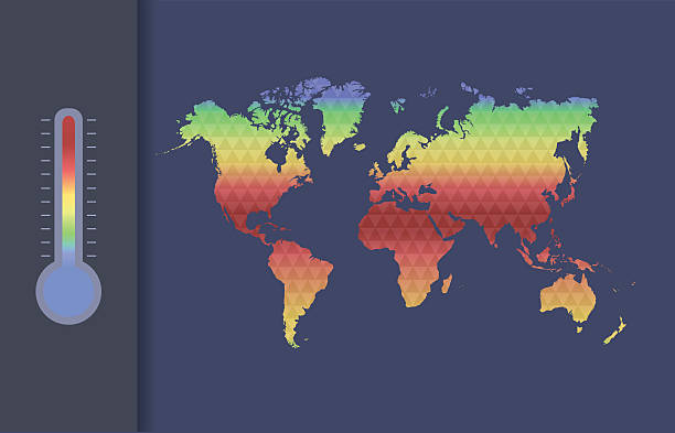 illustrations, cliparts, dessins animés et icônes de global warming vecteur concept. le climat global carte du monde. - thermometer cold heat climate