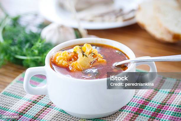 Vegetable Soup With Cauliflower And Beets Stock Photo - Download Image Now - Beet, Borscht, Bowl