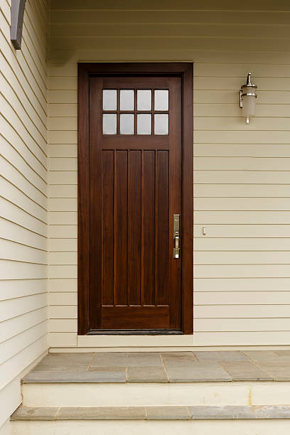istock Dark wood skinny front door 481433772