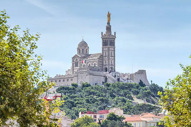 Basilica of Notre Dame de la Garde from The Vieux Port - Marseille - French Riviera