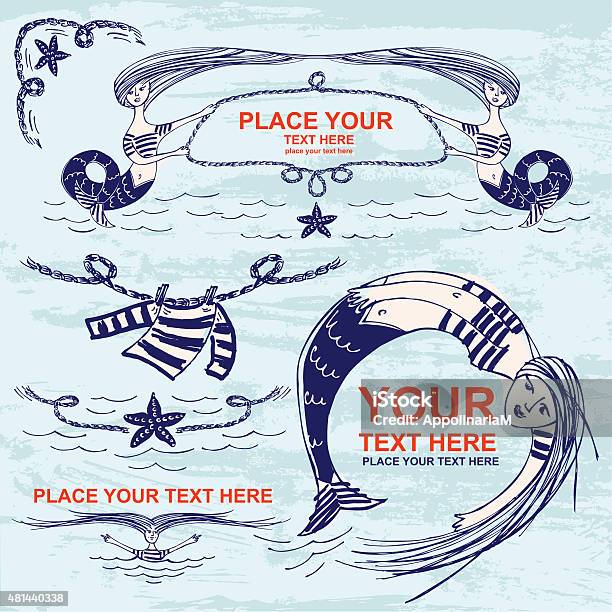 Cartoon Mermaids Set Of Frames Stock Illustration - Download Image Now - Wave - Water, Dividing, Rope