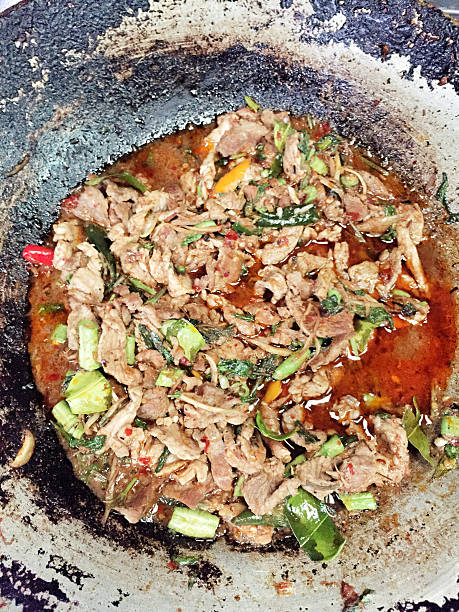 istock Stir pork with hot chili food background 481443436