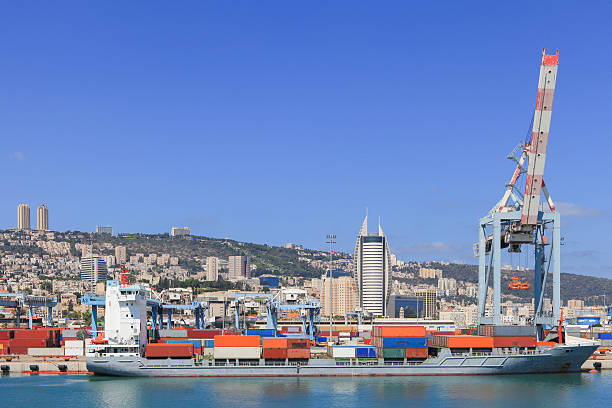 View of the city of Haifa Israel, from Haifa's Port stock photo