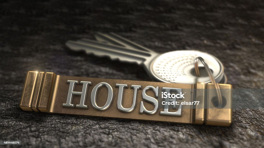 house concept Key from house Concept. Keys with Keyring. 3D rendering 2015 Stock Photo