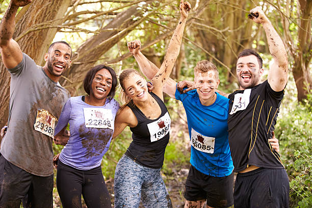 istock Competitors celebrate completing an endurance sports event 481448490
