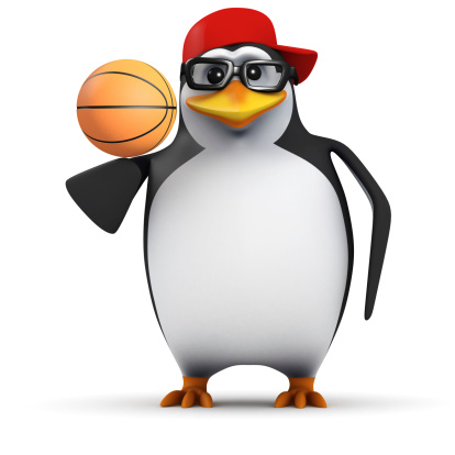 3d render of penguin balancing a basketball