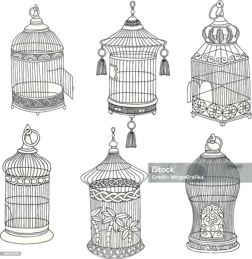 Hand Drawn Antique Bird Cages A set of vintage bird cages. Birdcage stock vector