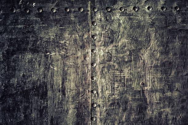 istock Closeup grunge old black metal plate as background texture 481449849