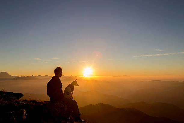 istock Man and his dog watching the sunset. 481451407
