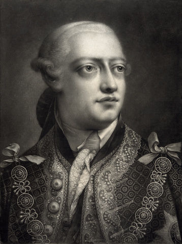 This vintage image features the portrait of King George III. 