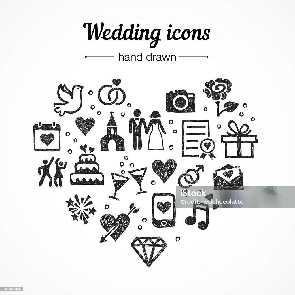 Hand drawn vector set wedding icons: marriage, rings, couple, love Hand drawn vector set of wedding icons: marriage, rings, couple, bride, groom, love Wedding stock vector