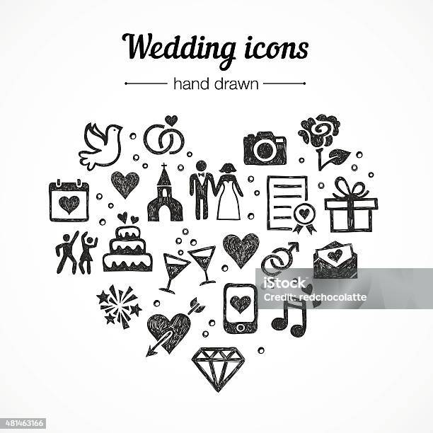 Hand Drawn Vector Set Wedding Icons Marriage Rings Couple Love Stock Illustration - Download Image Now