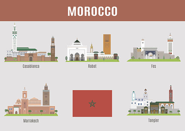 Cities of Morocco Cities of Morocco. The main famous places and buildings marrakech stock illustrations