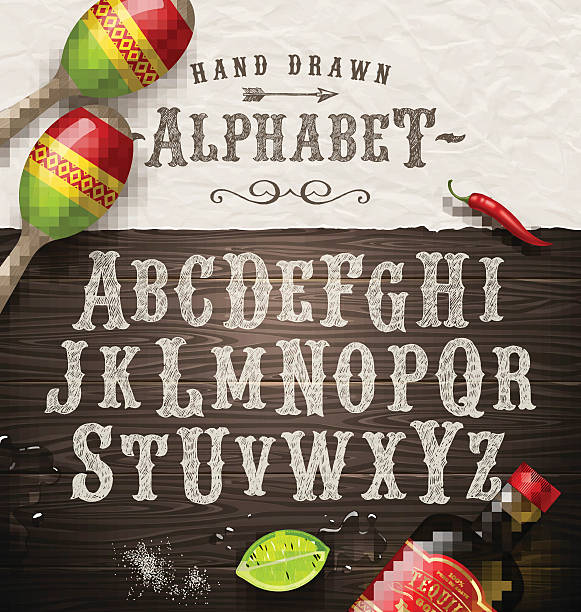 Hand drawn vintage alphabet - old mexican signboard style font Vector hand drawn vintage alphabet - old mexican signboard style font mexican culture stock illustrations