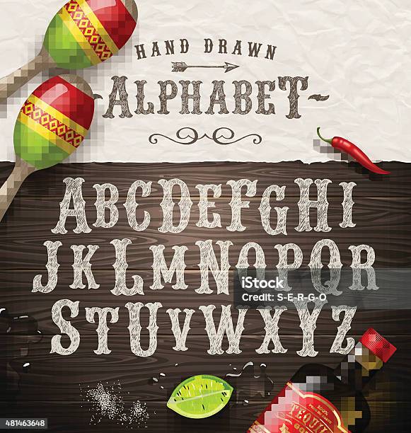 Hand Drawn Vintage Alphabet Old Mexican Signboard Style Font Stock Illustration - Download Image Now
