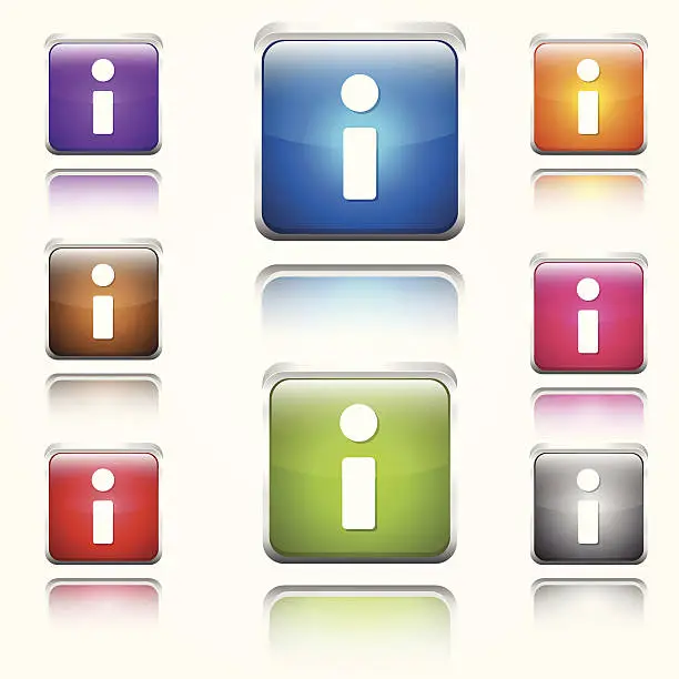 Vector illustration of Info Sign Round Corner Vector Web Icon Button Set