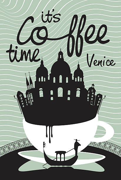 ilustraciones, imágenes clip art, dibujos animados e iconos de stock de café en venecia - gondolier engraving engraved image illustration and painting