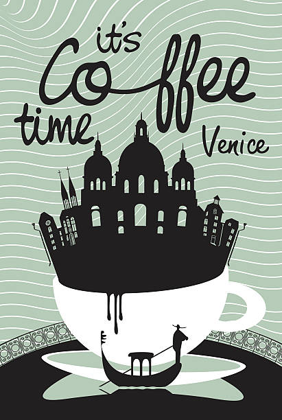 illustrazioni stock, clip art, cartoni animati e icone di tendenza di caffè a venezia - gondolier engraving engraved image illustration and painting