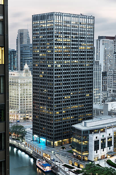 widok z lotu ptaka z centrum chicago równej building, - equitable building zdjęcia i obrazy z banku zdjęć