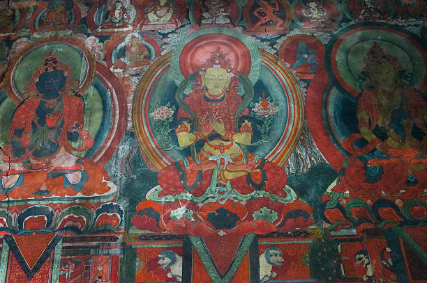 istock Ancient buddhist fresco at the wall of Basgo Gompa 481466812