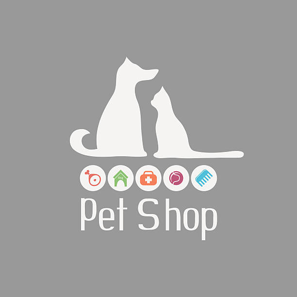 ilustrações de stock, clip art, desenhos animados e ícones de sinal de gato e de cão pet shop logo, o que - feline toy curve isolated