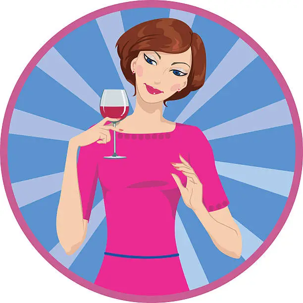 Vector illustration of girl drinking red wine