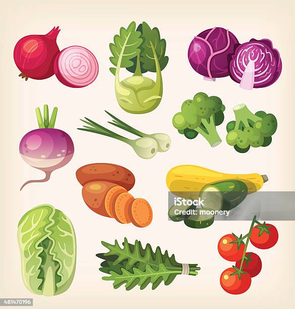 Set Of Colorful Vegetables Stock Illustration - Download Image Now - Sweet Potato, Red Cabbage, Fruit