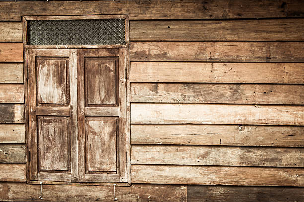 istock Wooden window on wooden wall 481470660