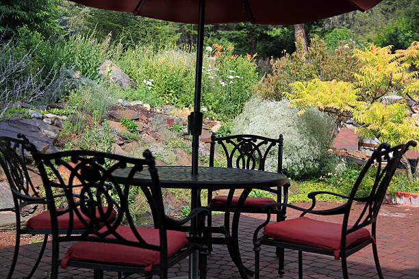 istock Colorful Front Yard Garden And Patio After The Rain 481470948