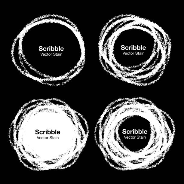 stockillustraties, clipart, cartoons en iconen met set of white hand drawn in pencil scribble circles - krijttekening