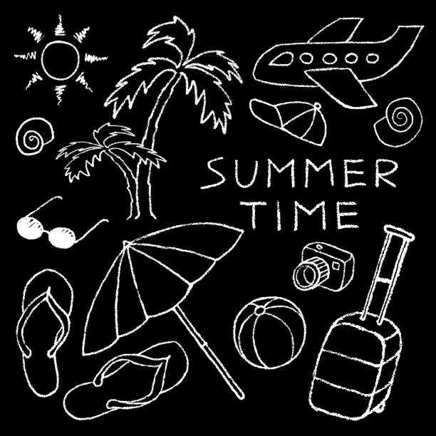 Set Of Summer Sketches Hand Drawn In Pencil Stock Illustration