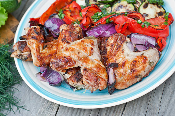 istock Grilled chicken wings with vegetables 481471700