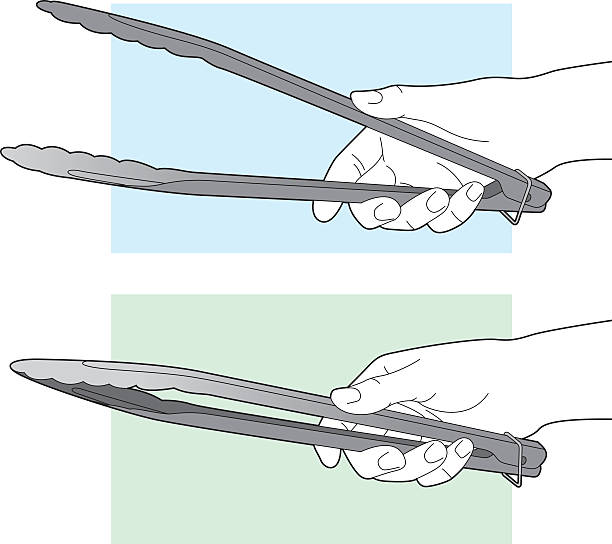 손 쥠 부젓가락 라인아트 - food tong stock illustrations
