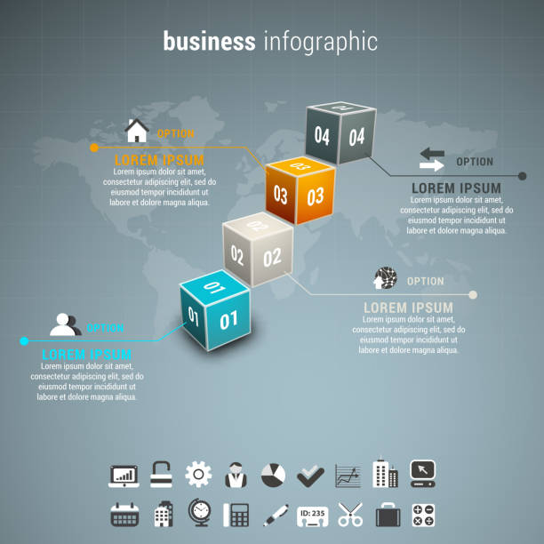 비즈니스 인포그래픽 - orange visualization built structure cube stock illustrations