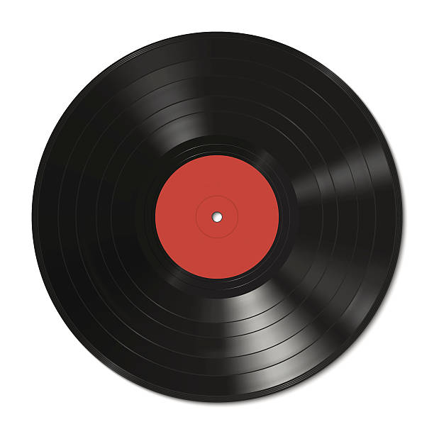 Vinyl record template Vector illustration of a vinyl record with red label. dj decks stock illustrations