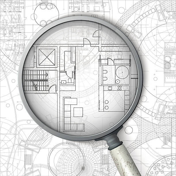 projekt architektoniczny. - low scale magnification magnifying glass vector glass stock illustrations