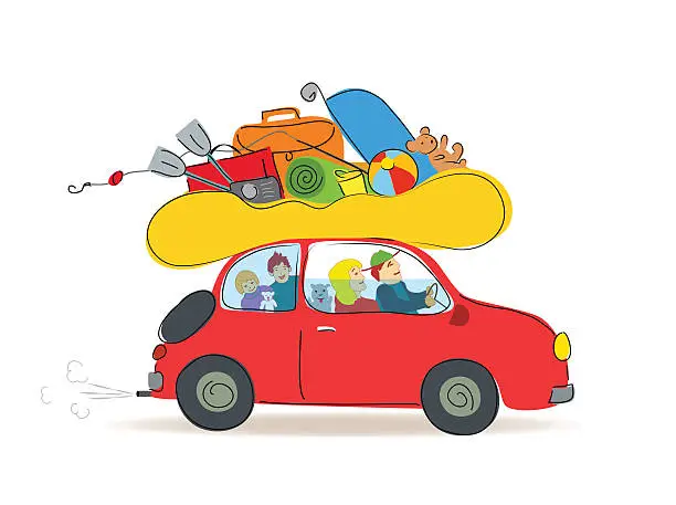 Vector illustration of Travel car with family