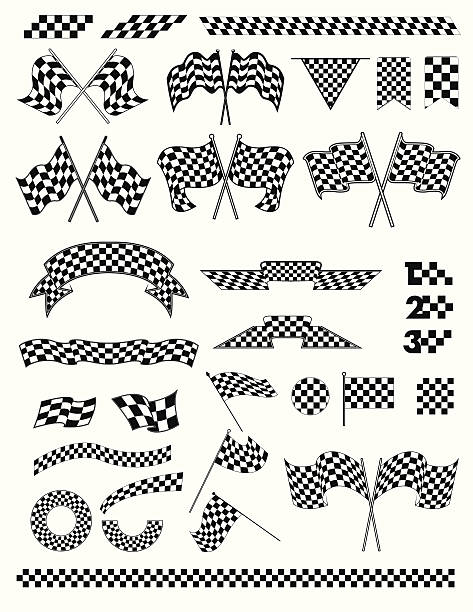 flaga w szachownicę wektor - checkered flag auto racing flag sports race stock illustrations