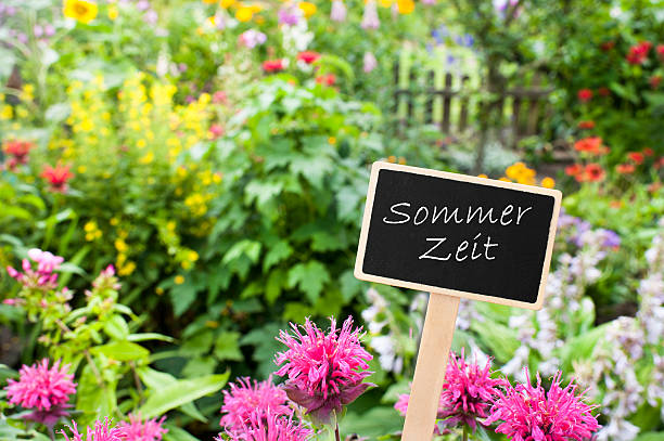 花壇シールドの夏時間 - kleingarten ストックフォトと画像